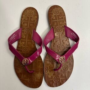 Tory Burch THORA Purple Patent Leather Thong Flip Flops Sandals Size 9.0